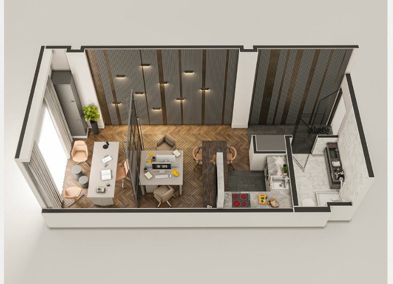 Studio House 1+0 Home Office & Loft kat planı — 50 m²