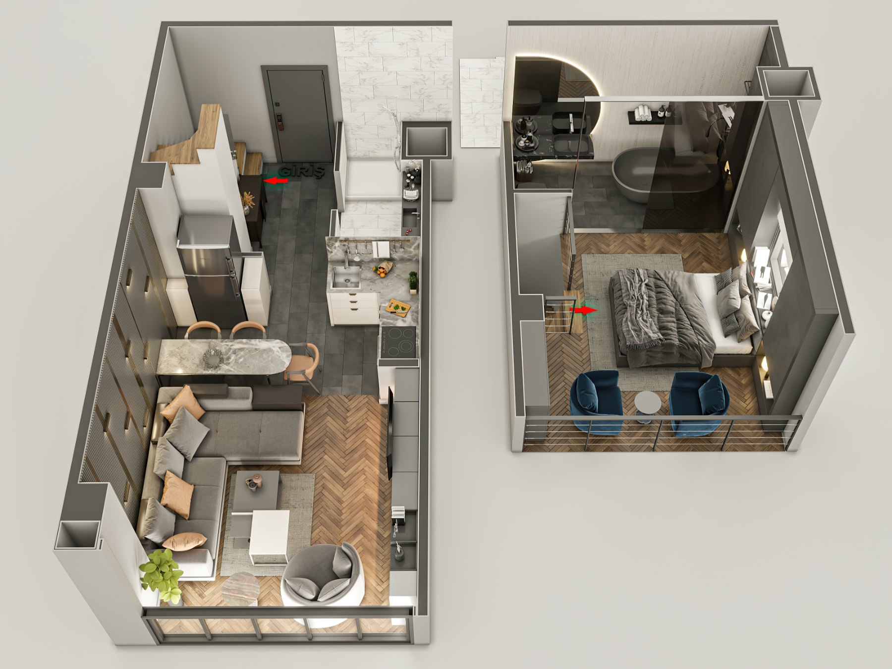 Studio House 1+1 Loft & Home Office kat planı
